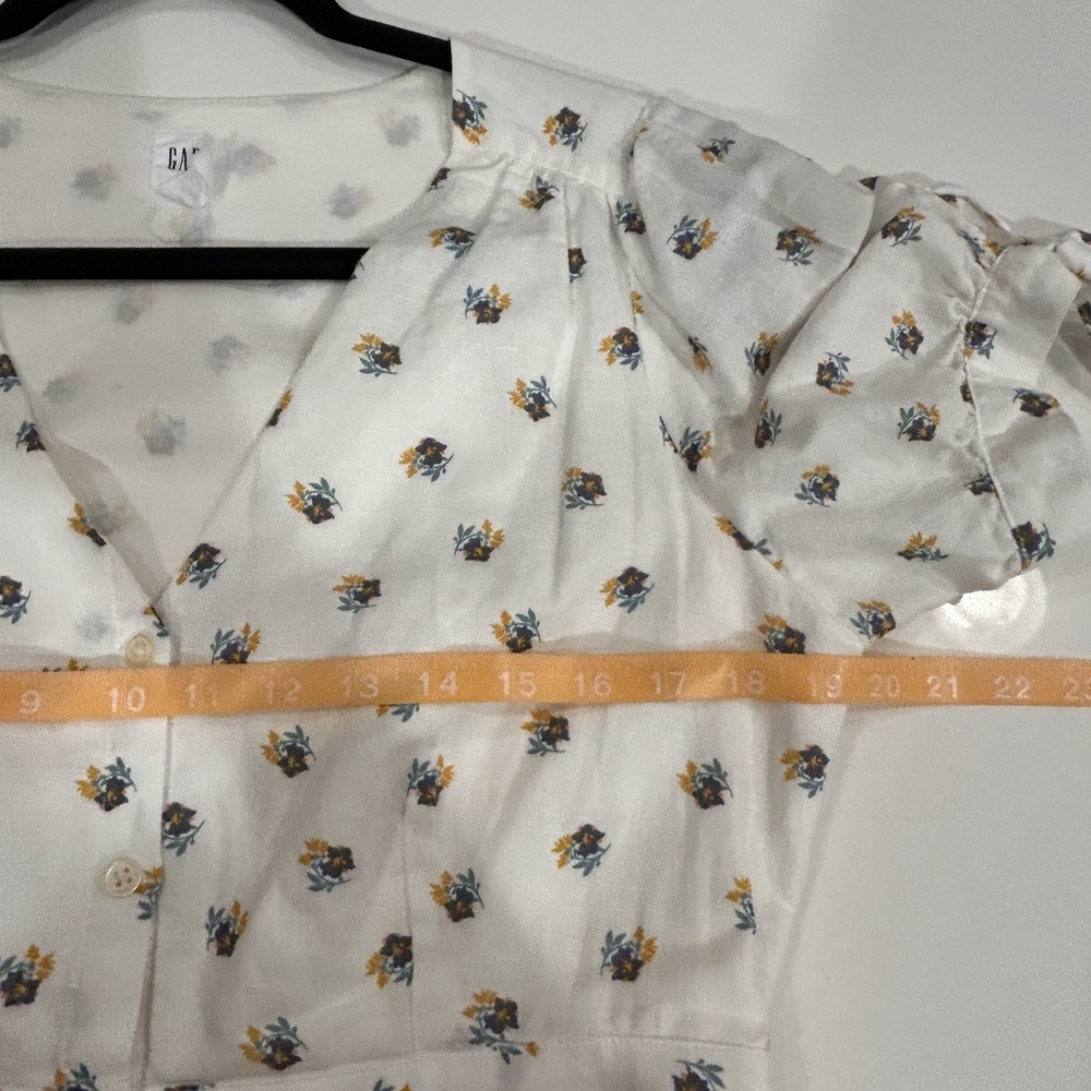 GAP White Dress floral puff sleeve lined button Fit Flare Beach Summer Work 10 - Picture 7 of 12